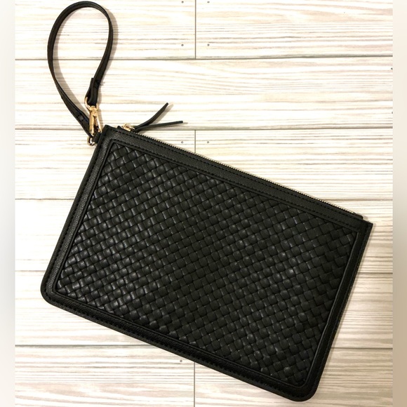 Anne Klein Handbags - Large Black Woven Faux Leather Clutch